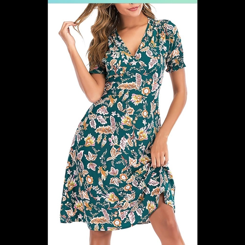 Bohemian casual Floral print dress / size L